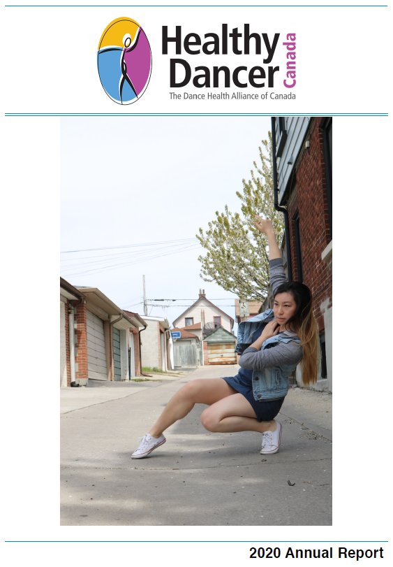 A picture of the 2020 Annual Report cover with a dancer outside on the street in a low pose